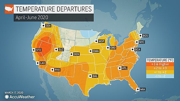 Spring forecast: April-June 2020 temperature departures by AccuWeather